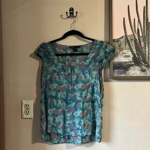 Vintage Marc Jacobs Blue Silk “Cherry Print” Sheer Pucker Blouse Size 8